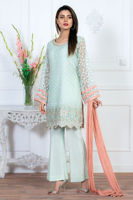 Pakistani Aqua Pearl & Zardozi Organza Kurta (3-Piece) - Image 2
