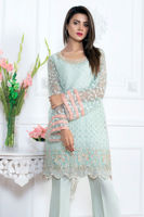 Pakistani Aqua Pearl & Zardozi Organza Kurta (3-Piece) - Image 3