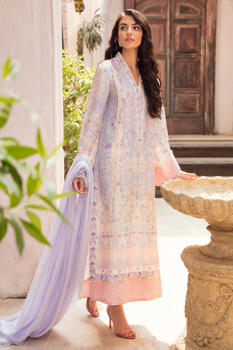 Periwinkle Embellished Raw Silk Salwar Kameez (3-Piece) - Image 1