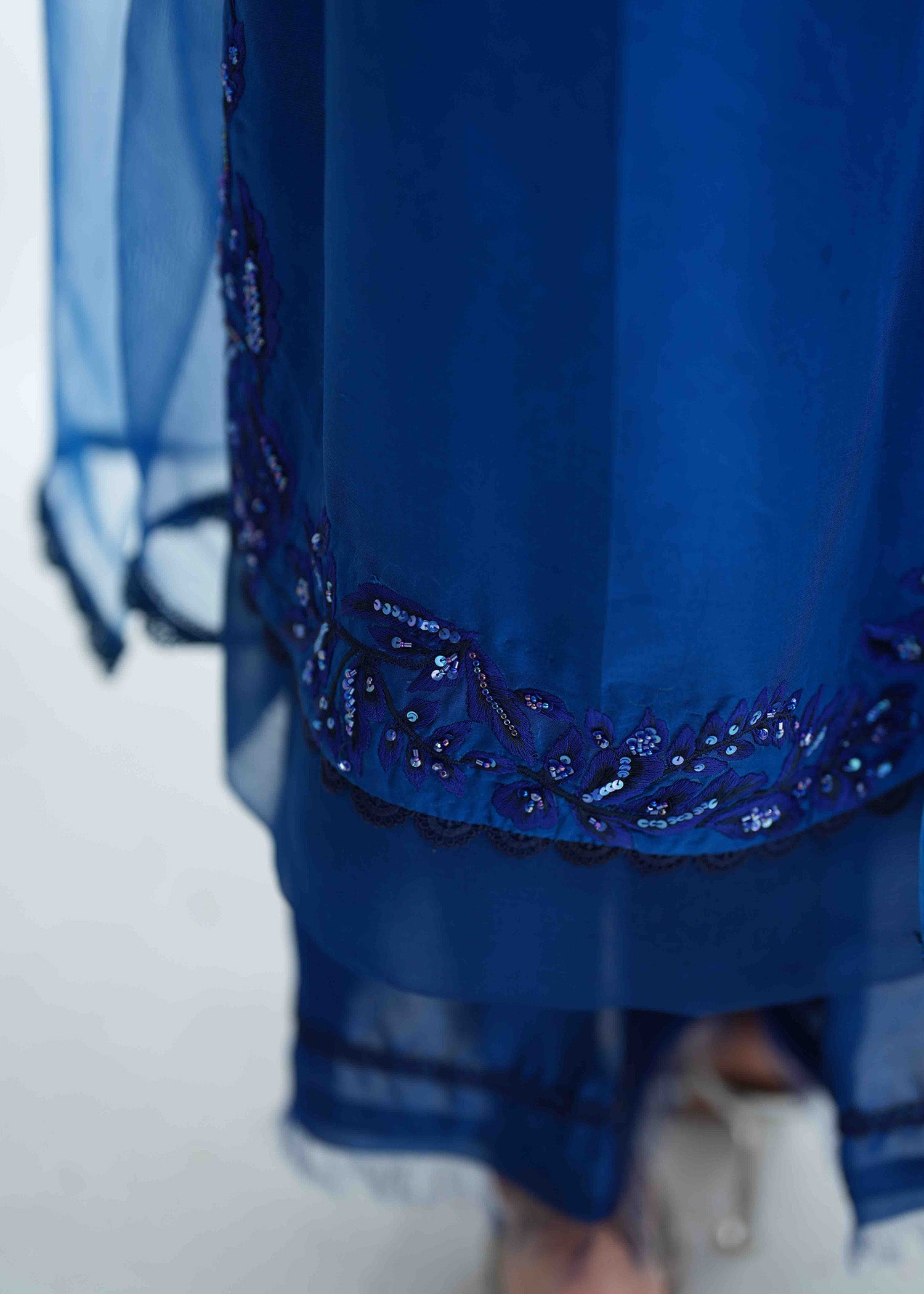 Pakistani Brady Blue Embroidered Pure Silk Salwar Kameez (3-Piece) - Image 12