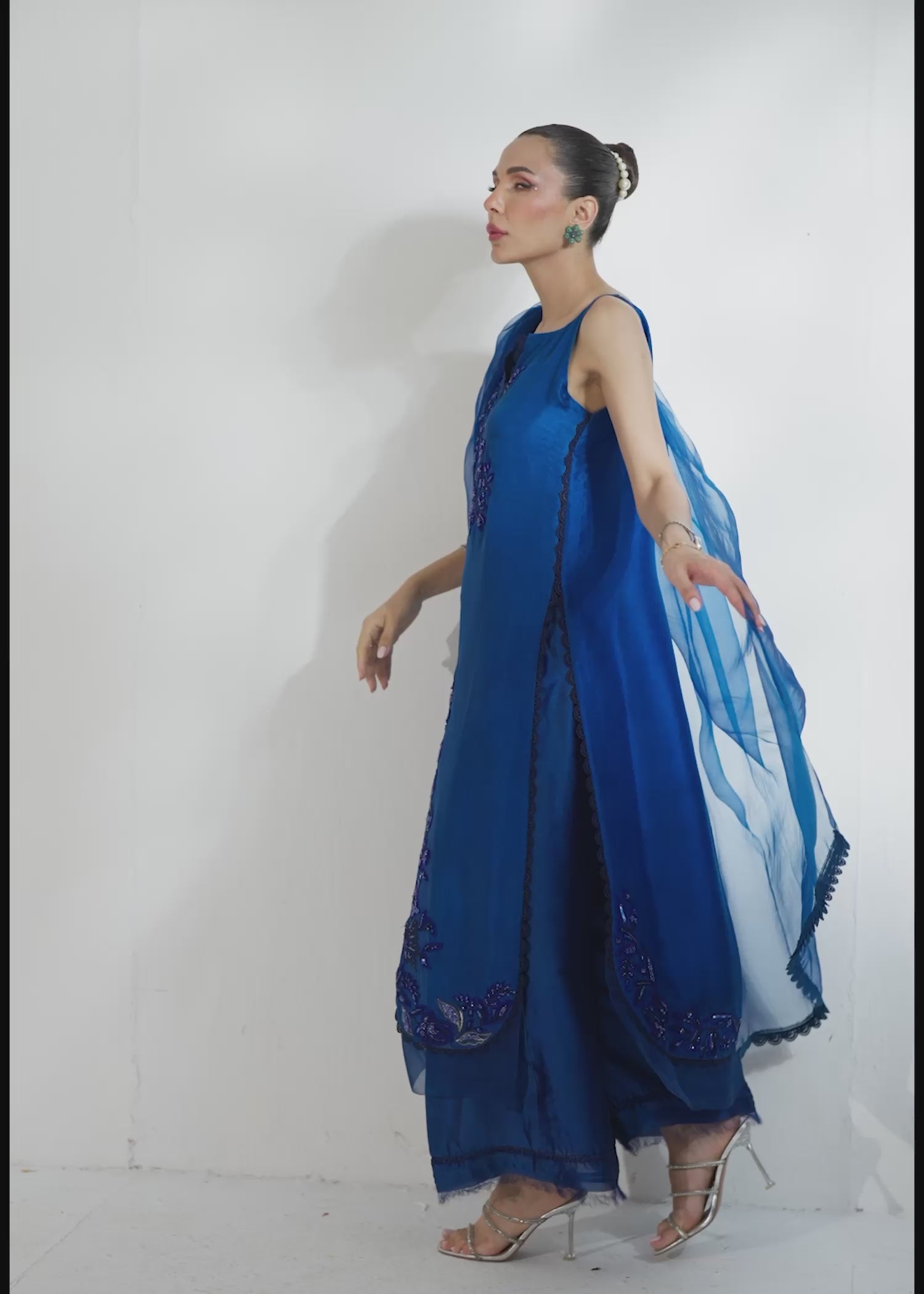 Pakistani Brady Blue Embroidered Pure Silk Salwar Kameez (3-Piece) - Image 13