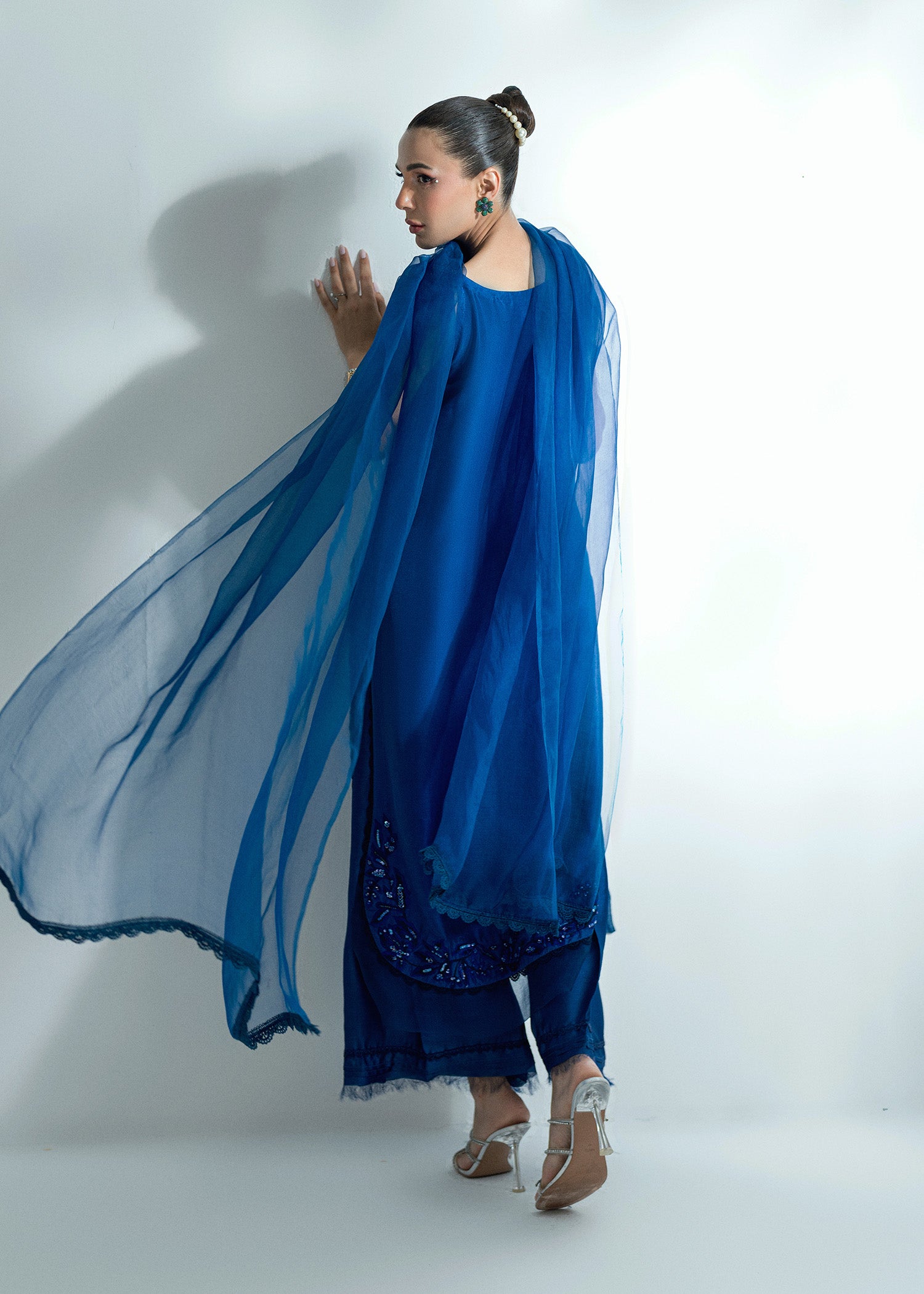 Pakistani Brady Blue Embroidered Pure Silk Salwar Kameez (3-Piece) - Image 5