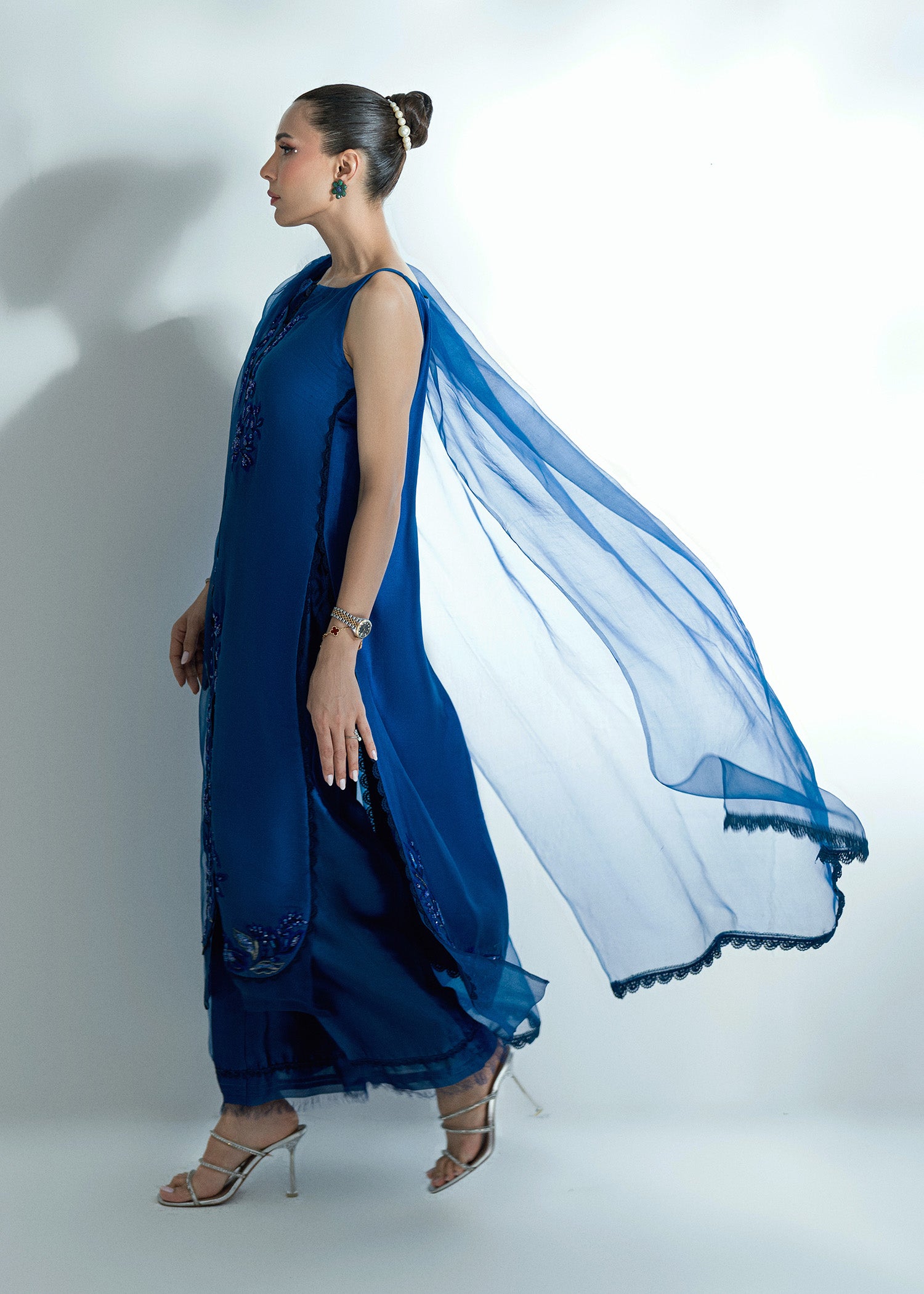 Pakistani Brady Blue Embroidered Pure Silk Salwar Kameez (3-Piece) - Image 7