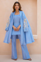 Pakistani Periwinkle Embroidered Raw Silk Jacket Set (3-Piece) - Image 2