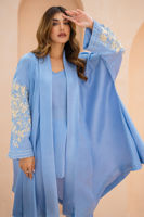 Pakistani Periwinkle Embroidered Raw Silk Jacket Set (3-Piece) - Image 3