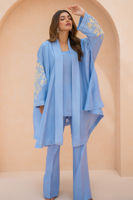 Pakistani Periwinkle Embroidered Raw Silk Jacket Set (3-Piece) - Image 5
