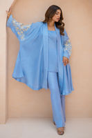 Pakistani Periwinkle Embroidered Raw Silk Jacket Set (3-Piece) - Image 6