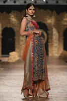 Pakistani Blue Embellished Raw Silk Long Shirt (3-Piece) - Image 4