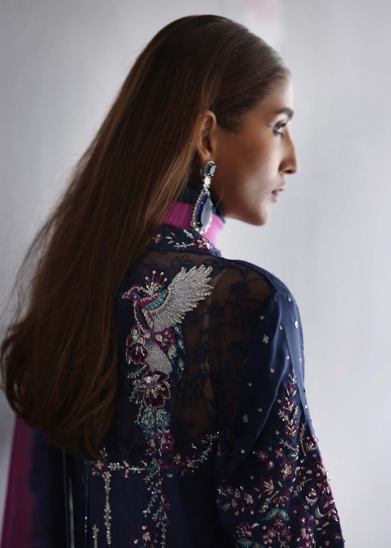 Pakistani Cobalt Hand Embellished Pure Raw Silk Salwar Kameez (3-Piece) - Image 2