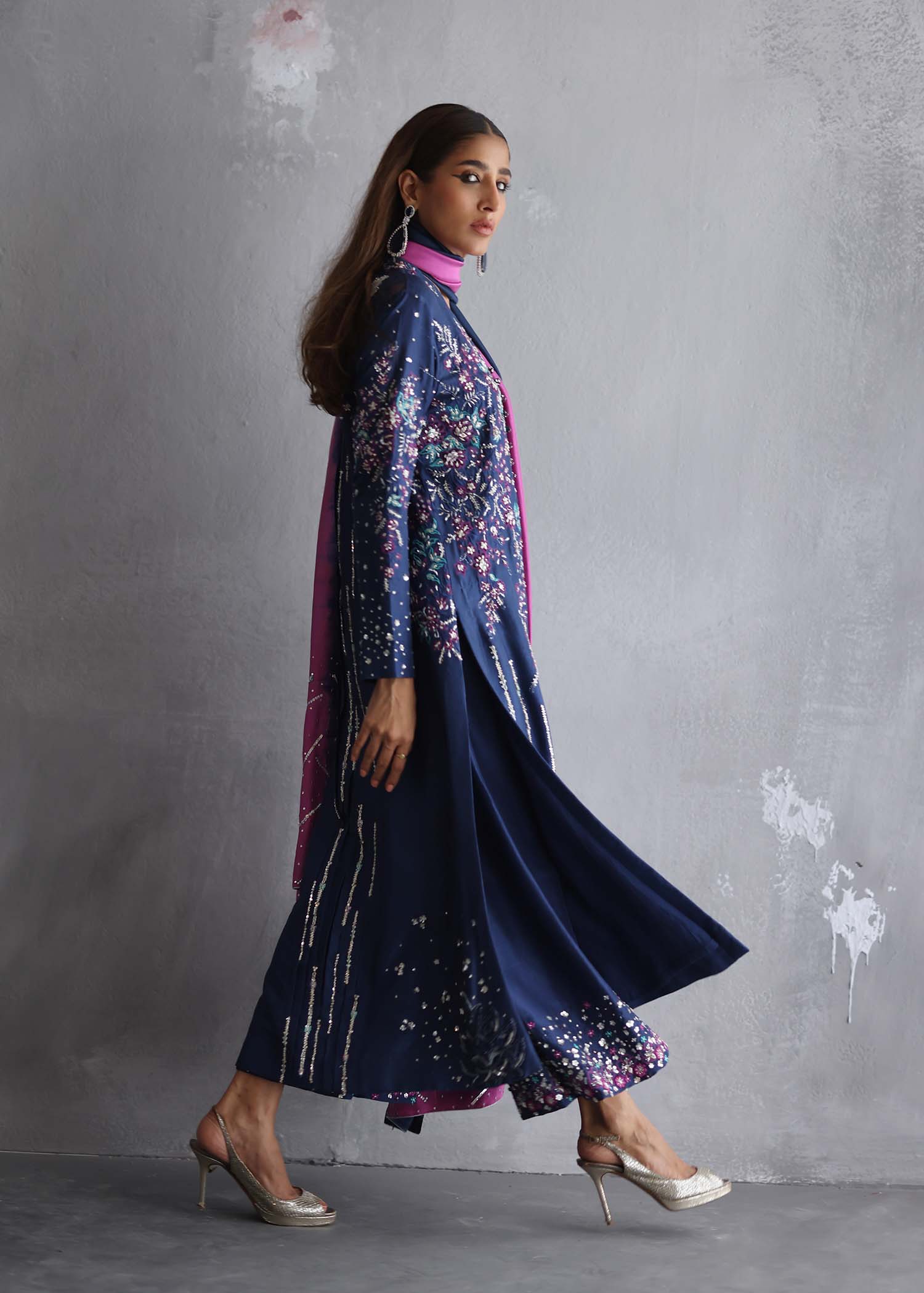 Pakistani Cobalt Hand Embellished Pure Raw Silk Salwar Kameez (3-Piece) - Image 6