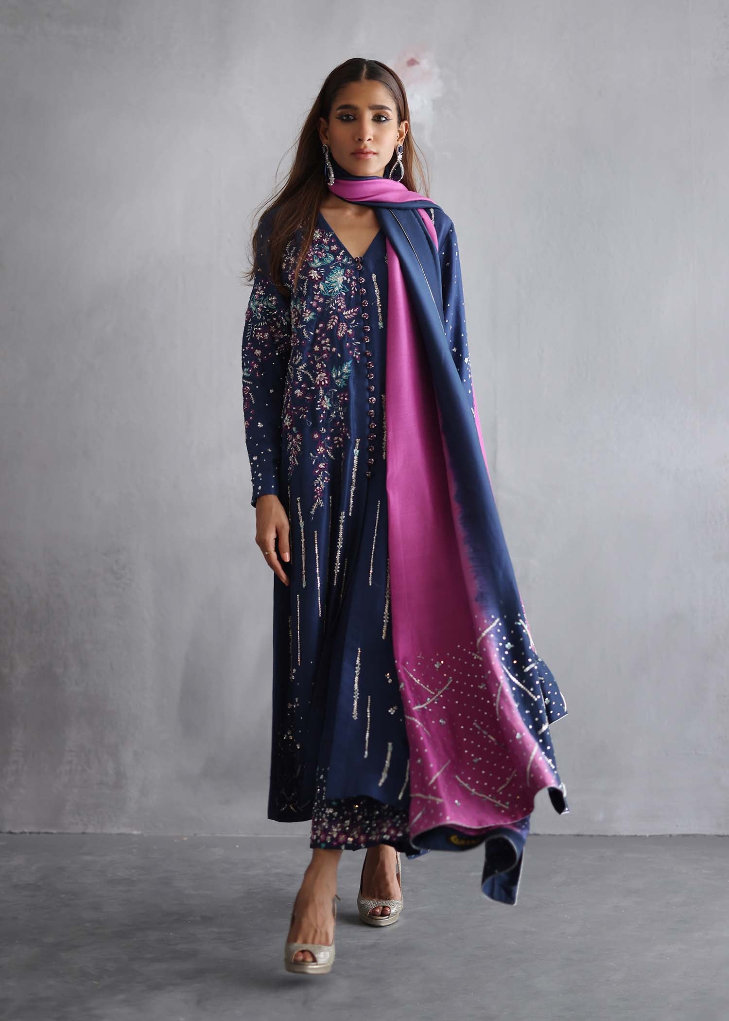 Pakistani Cobalt Hand Embellished Pure Raw Silk Salwar Kameez (3-Piece) - Image 7