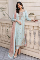 Pakistani Pale Blue Hand-Embroidered Raw Silk Salwar Kameez (3-Piece) - Image 2