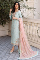 Pakistani Pale Blue Hand-Embroidered Raw Silk Salwar Kameez (3-Piece) - Image 3