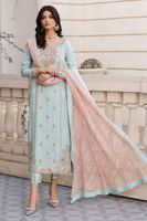 Pakistani Pale Blue Hand-Embroidered Raw Silk Salwar Kameez (3-Piece) - Image 4