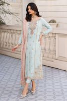 Pakistani Pale Blue Hand-Embroidered Raw Silk Salwar Kameez (3-Piece) - Image 5