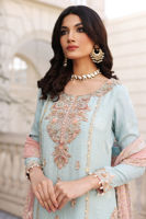 Pakistani Pale Blue Hand-Embroidered Raw Silk Salwar Kameez (3-Piece) - Image 6