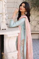 Pakistani Pale Blue Hand-Embroidered Raw Silk Salwar Kameez (3-Piece) - Image 7