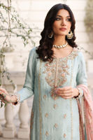 Pakistani Pale Blue Hand-Embroidered Raw Silk Salwar Kameez (3-Piece) - Image 8