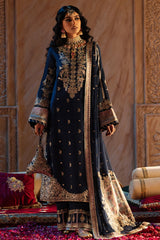 Pakistani Deep Blue Embroidered Raw Silk Salwar Kameez (3-Piece) - Image 2