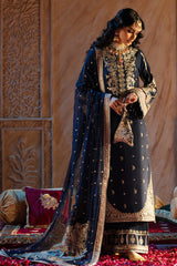 Pakistani Deep Blue Embroidered Raw Silk Salwar Kameez (3-Piece) - Image 3