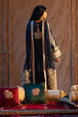 Pakistani Deep Blue Embroidered Raw Silk Salwar Kameez (3-Piece) - Image 4