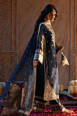 Pakistani Deep Blue Embroidered Raw Silk Salwar Kameez (3-Piece) - Image 7