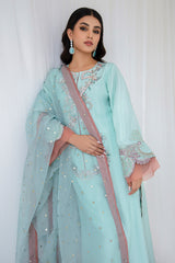 Sky Blue Embellished Korean Raw Silk Salwar Kameez (3-Piece) - Image 3