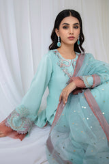 Sky Blue Embellished Korean Raw Silk Salwar Kameez (3-Piece) - Image 6