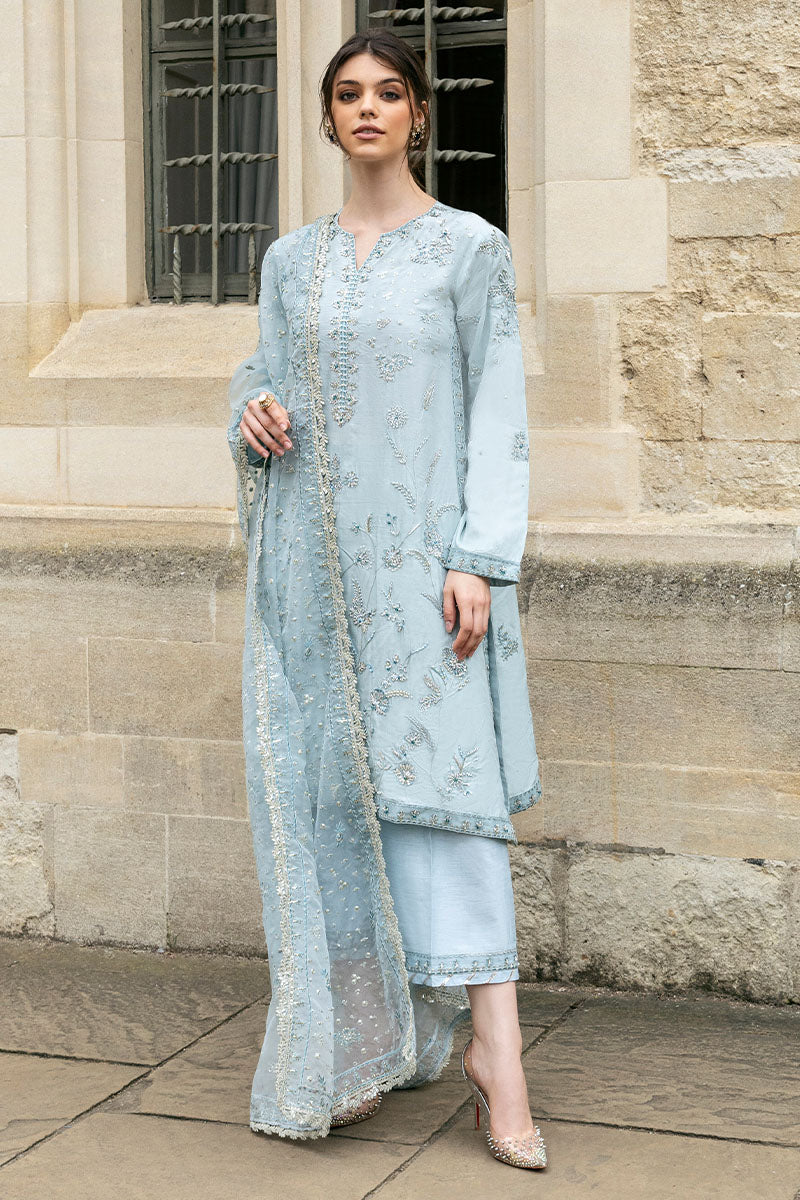 Powder Blue Embroidered Raw Silk 3-Piece Suit - Image 1