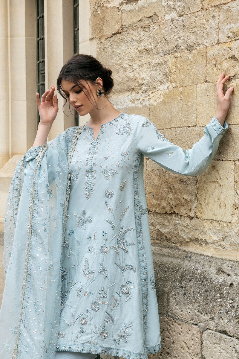 Powder Blue Embroidered Raw Silk 3-Piece Suit - Image 2