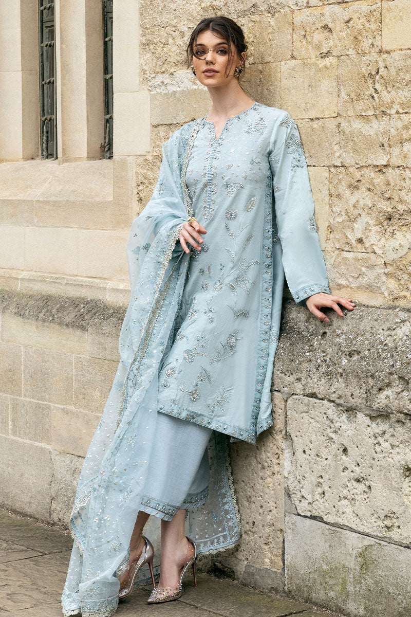 Powder Blue Embroidered Raw Silk 3-Piece Suit - Image 3