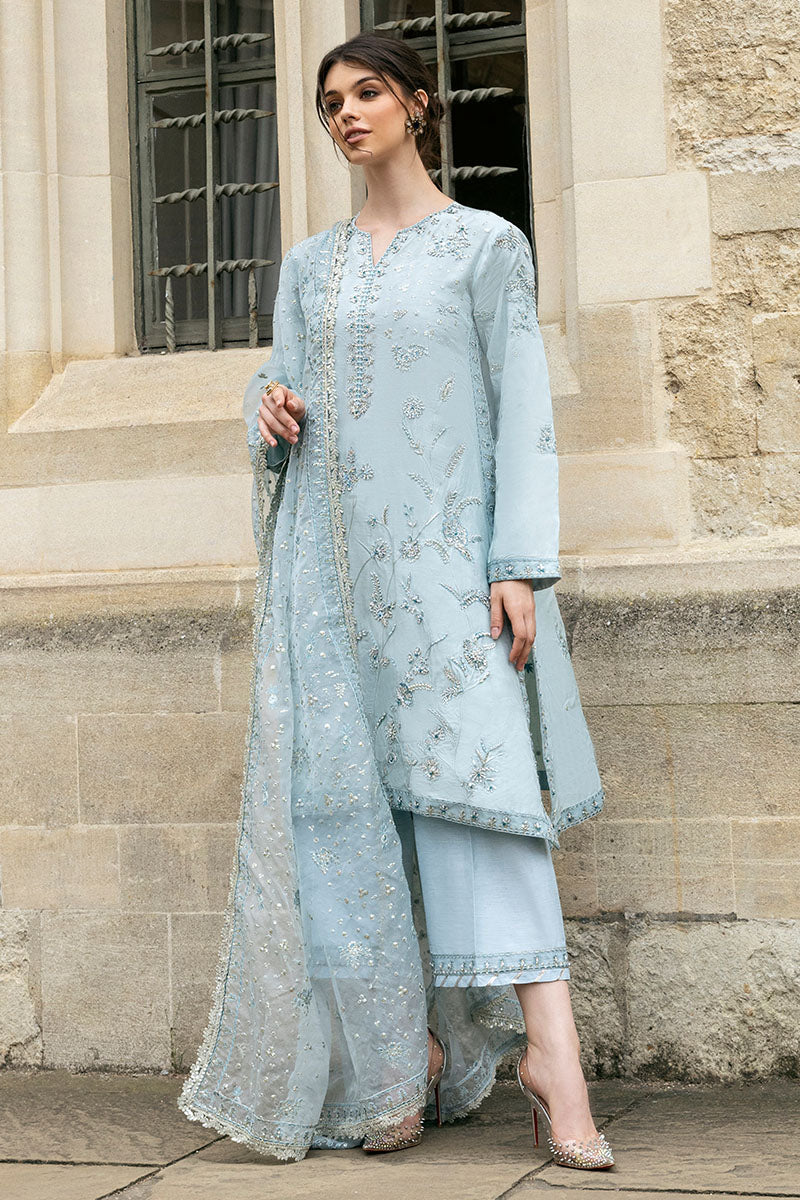 Powder Blue Embroidered Raw Silk 3-Piece Suit - Image 5