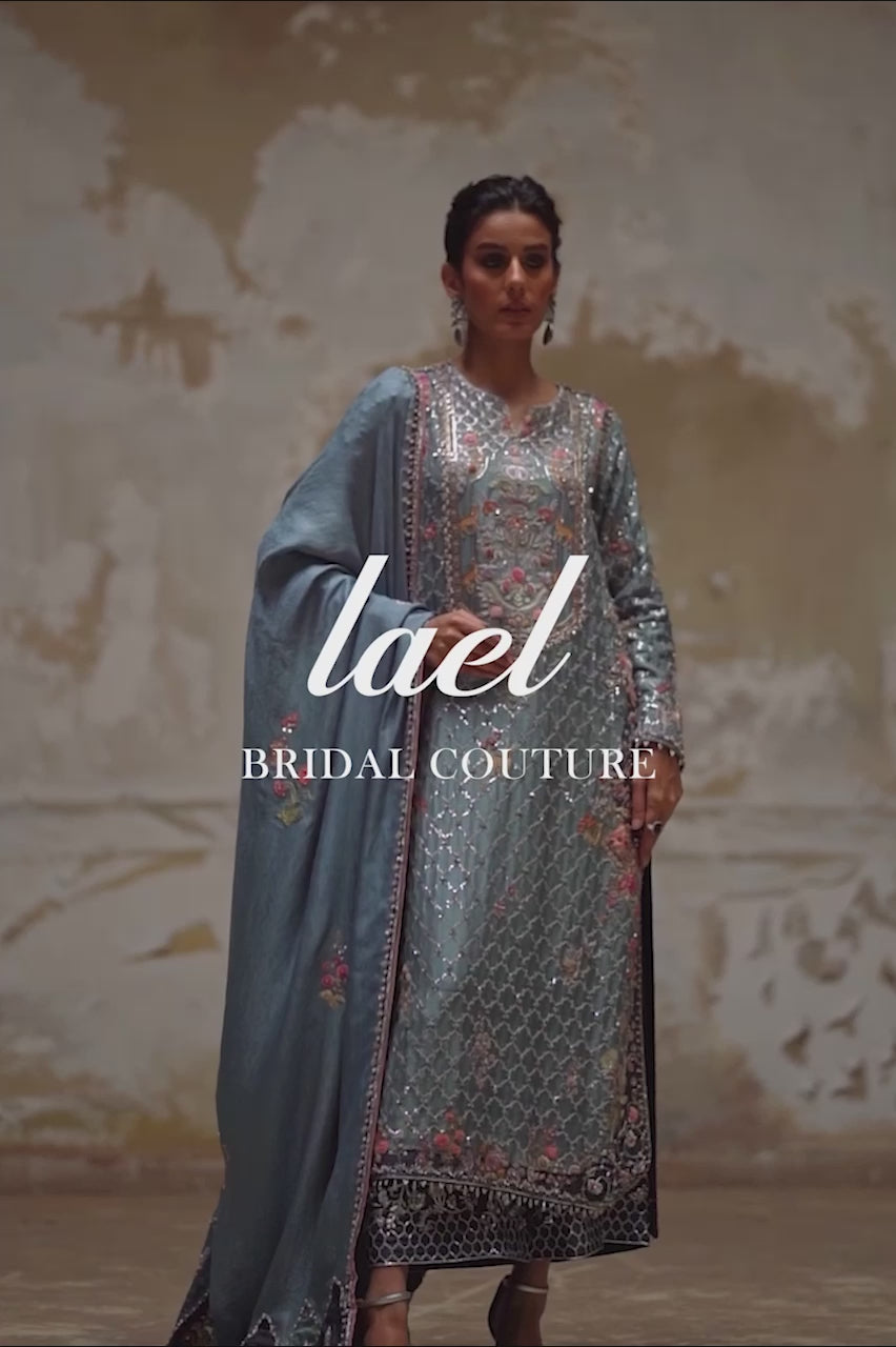 Old Blue Zardozi Embroidered Raw Silk Kurta (3-Piece) - Image 7