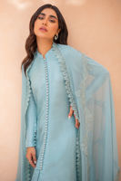 Ice Blue Embroidered Raw Silk Long Shirt (3-Piece) - Image 3
