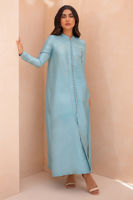 Ice Blue Embroidered Raw Silk Long Shirt (3-Piece) - Image 4