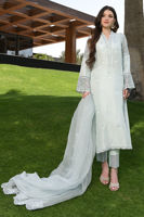 Ice Blue Embroidered Raw Silk Salwar Kameez (3-Piece) - Image 2