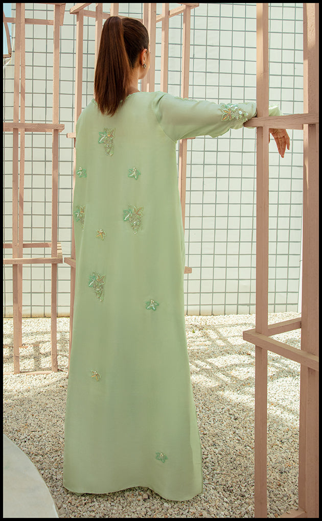 Pakistani Ice Blue Swarovski Embellished Raw Silk Kurta (2-Piece) - Image 4