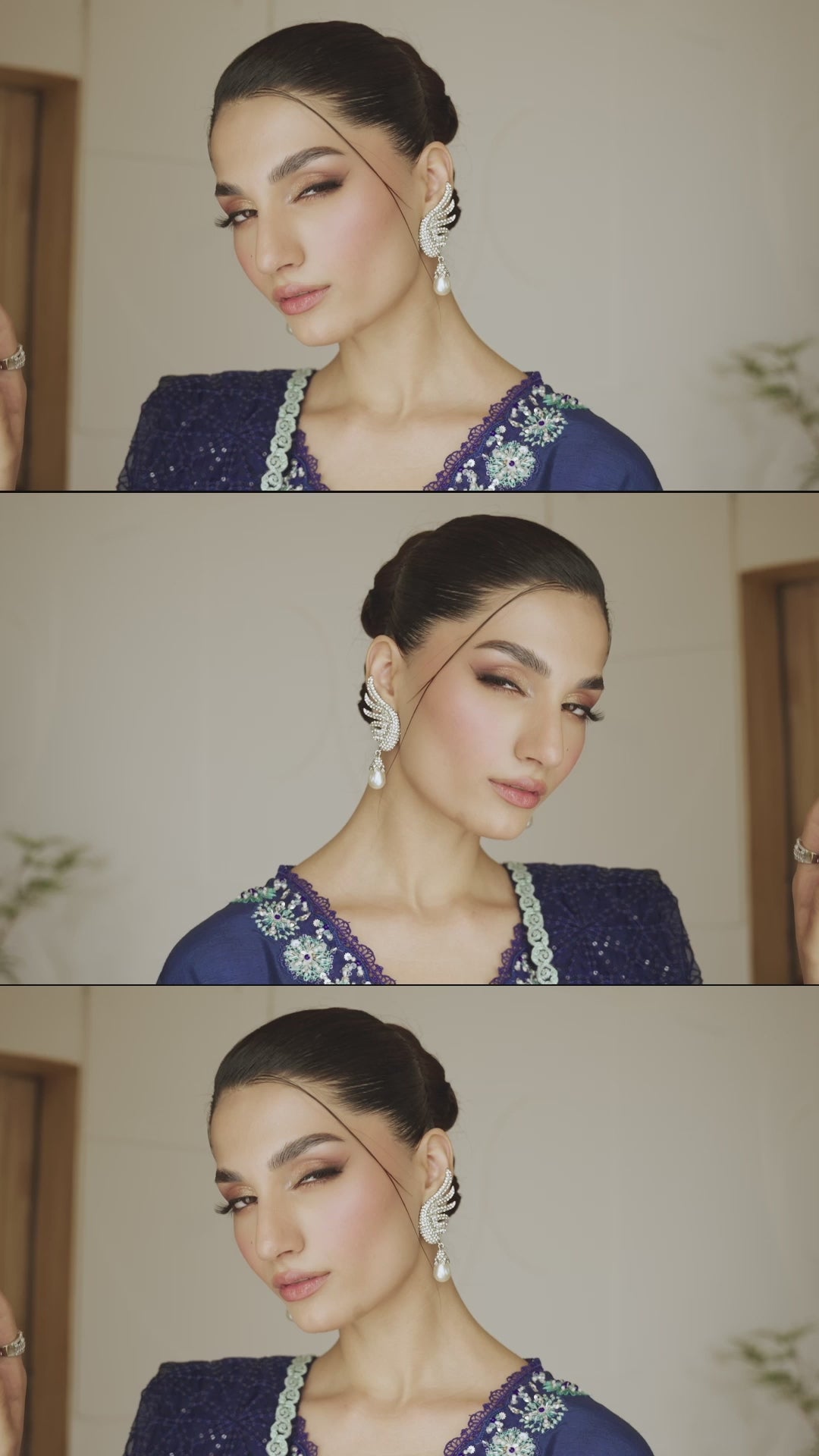 Pakistani Blue Embroidered Korean Raw Silk Salwar Kameez (3-Piece) - Image 9