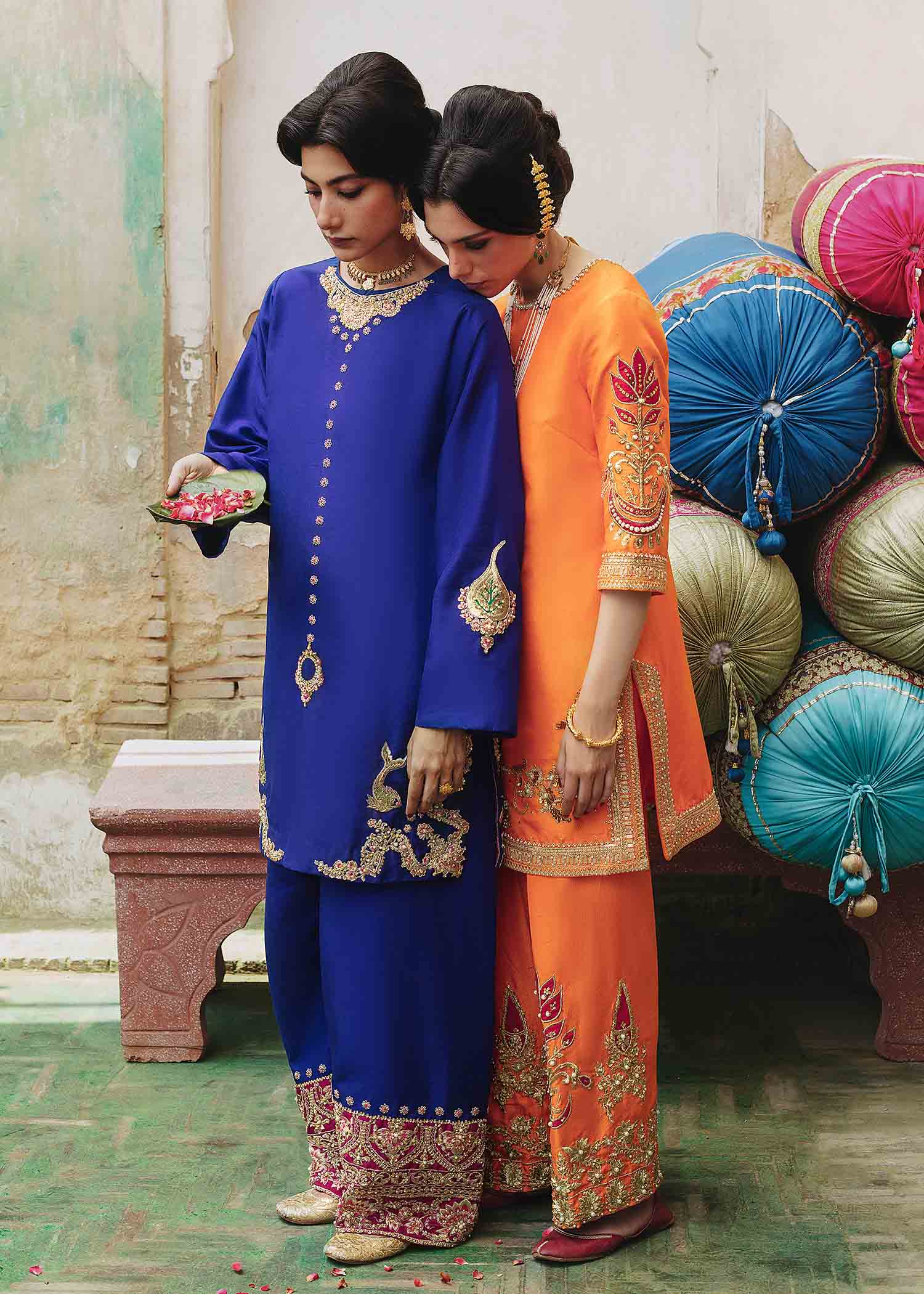 Pakistani Ink Blue Embroidered Raw Silk Shalwar Kameez (3-Piece) - Image 6