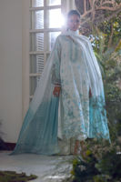 Ice Blue Zardozi Embroidered Raw Silk Salwar Kameez (3-Piece) - Image 2