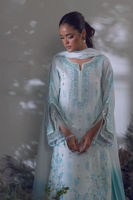 Ice Blue Zardozi Embroidered Raw Silk Salwar Kameez (3-Piece) - Image 5