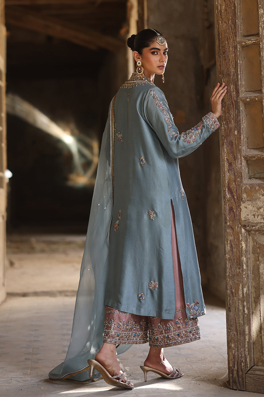 Old Blue Zardozi Raw Silk Salwar Kameez (3-Piece) - Image 7