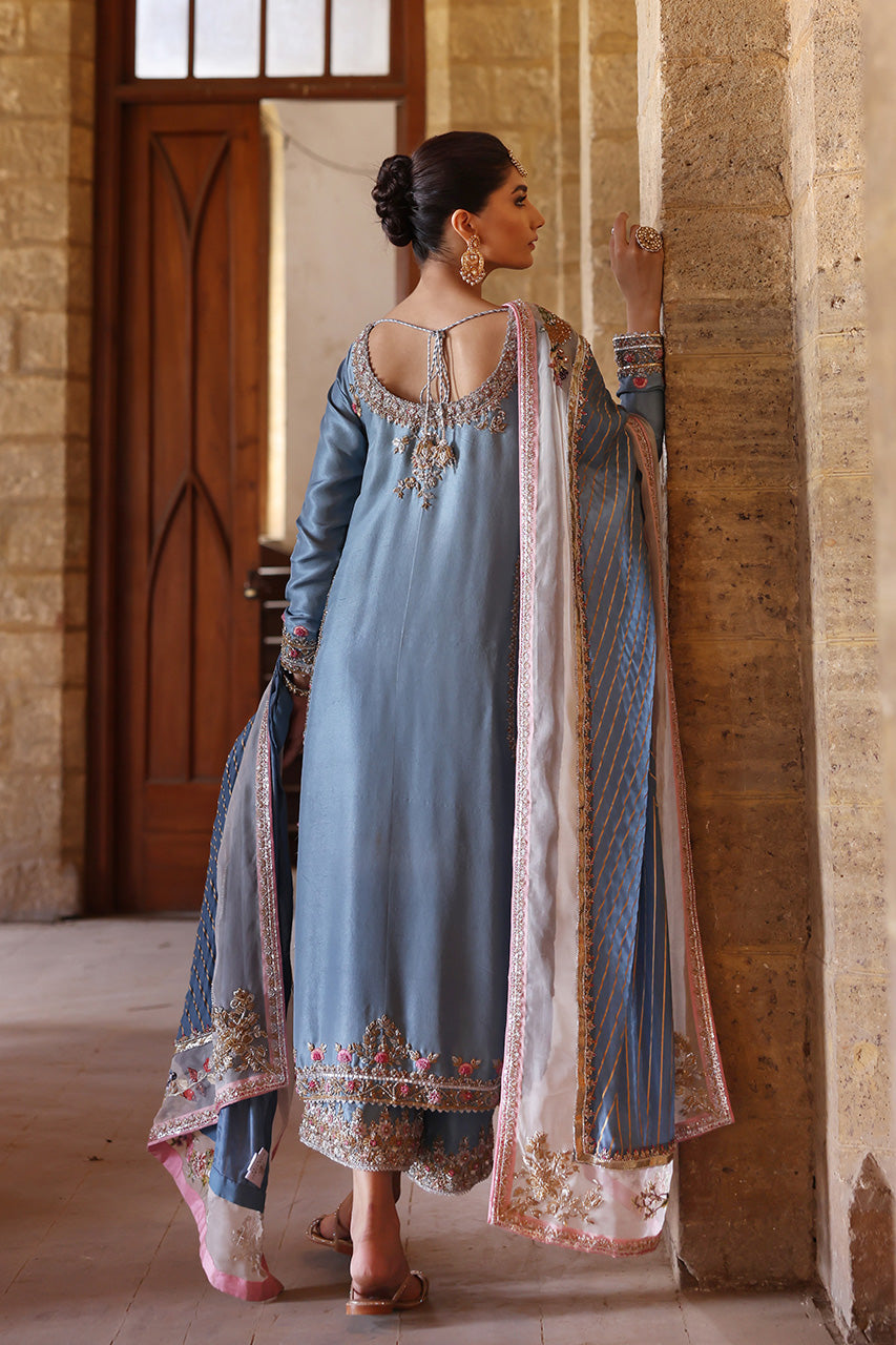 Vintage Blue Zardozi Raw Silk Salwar Kameez (3-Piece) - Image 2