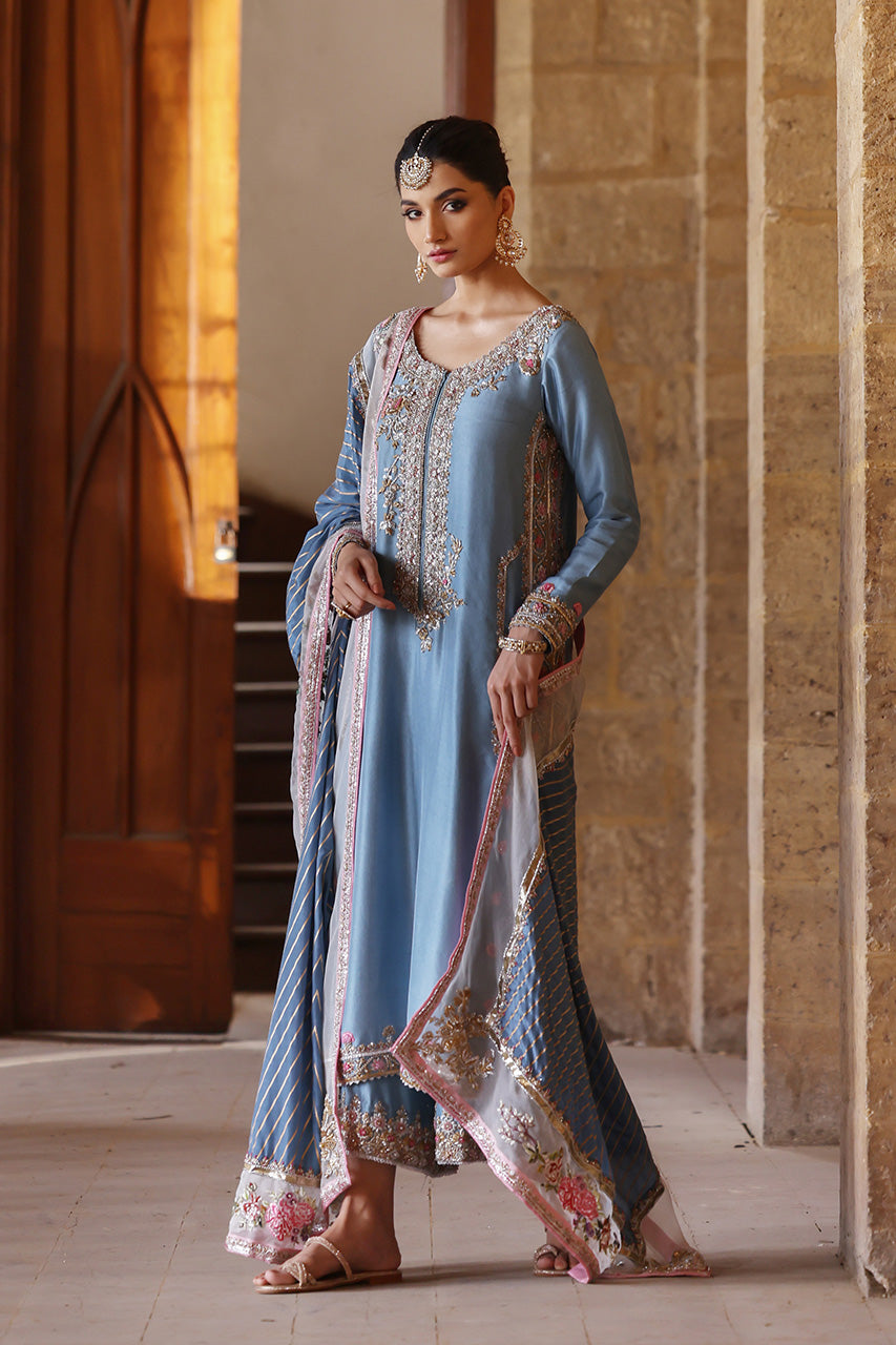 Pakistani Vintage Blue Zardozi Raw Silk Salwar Kameez (3-Piece) - Image 4