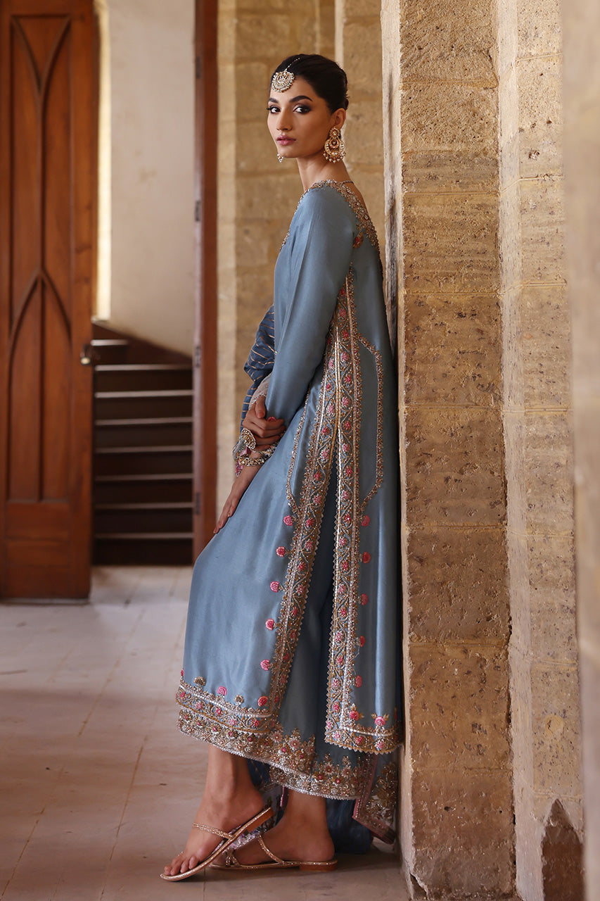 Pakistani Vintage Blue Zardozi Raw Silk Salwar Kameez (3-Piece) - Image 5