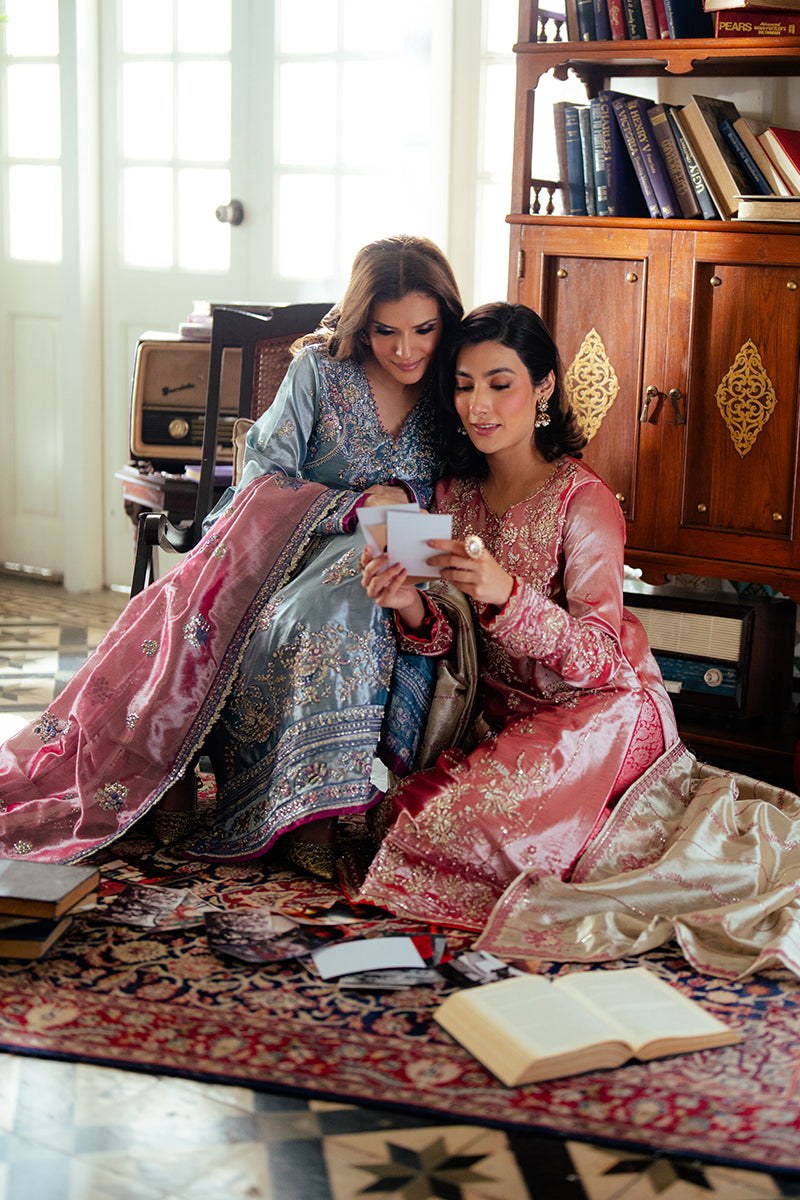 Blue Zari Embroidered Satin Kameez (3-Piece) - Image 10