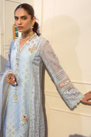 Pakistani Ice Blue Mirror & Zardozi Self-Organza Salwar Kameez (3-Piece) - Image 2