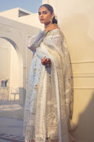 Pakistani Ice Blue Mirror & Zardozi Self-Organza Salwar Kameez (3-Piece) - Image 3