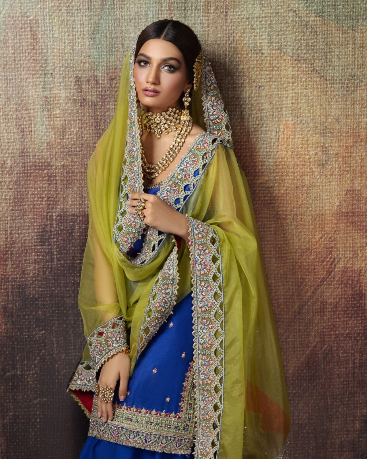 Azure Blue Embroidered Silk-Blend Salwar Kameez (3-Piece) - Image 2