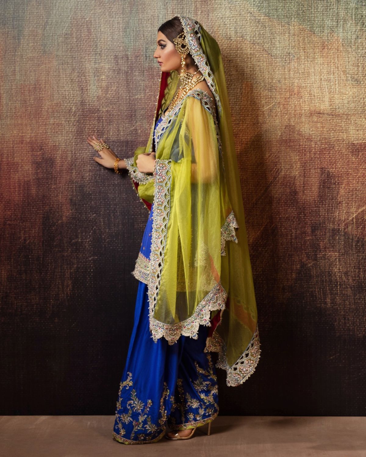 Azure Blue Embroidered Silk-Blend Salwar Kameez (3-Piece) - Image 3